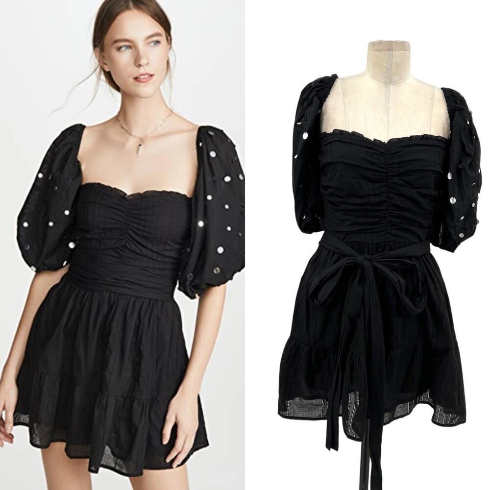 SUNDRESS Alana Dress Black‎ Mini Puff Sleeve Mirrored Size XS/Small